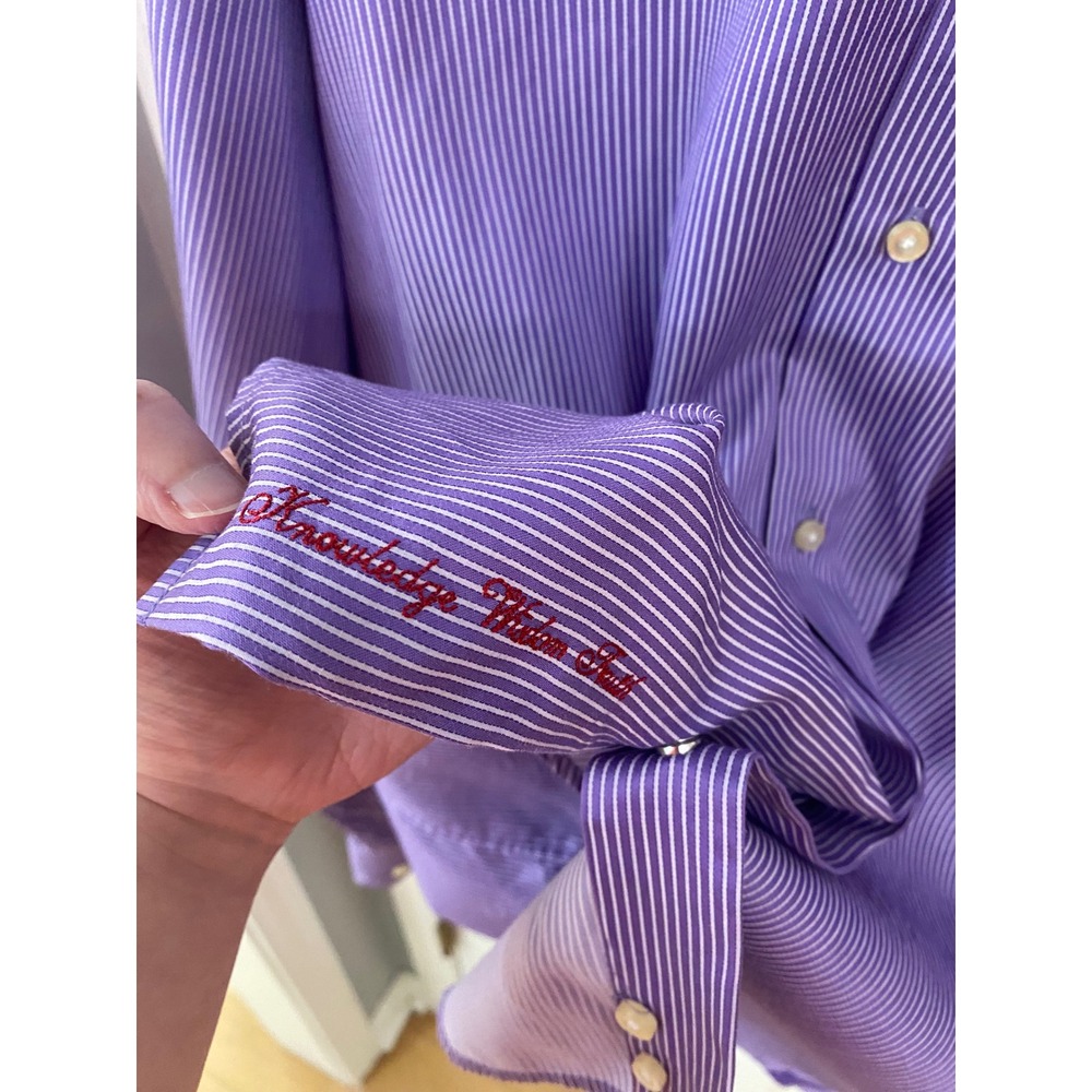 Robert Graham Button Down Shirt Mens 16.5 Purple White Striped Long Sleeve - Picture 6 of 7